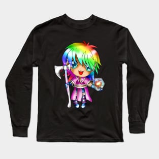 cute chibi elf dnd rainbow barbarian Long Sleeve T-Shirt